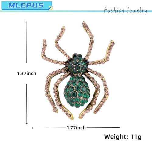 Image of Rhinestone Spider Brooch for Women Men Gold Plated Fashion Crystal Vintage Brooch Green Black Large Insect Animal Lapel Pin Creative Dress Accessories Theme Party Jewelry Gift Father's Day Halloween