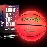 GlowCity Glow in The Dark Basketball - Size 5 Light Up Ball for Girls & Boys Gifts - Red Glow for Outdoor Games - Sports Birthday Gift Ideas for Kids Ages 6 7 8 9 10 - Basketball Gear Accessories