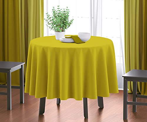 Image of HOME COLORS.IN Plain Solid Cotton 4 Seater Round Table Cover - Durable - Machine Washable - Every Day use Dining Table Cloth - 60 x 60 Inch - Yellow