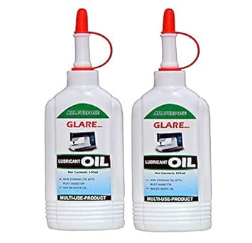 GLARE INDIA All Purpose Sewing Machine Lubricant Oil in Easy Dispenser Bottle,100 ml Pack of 2 (Water White)