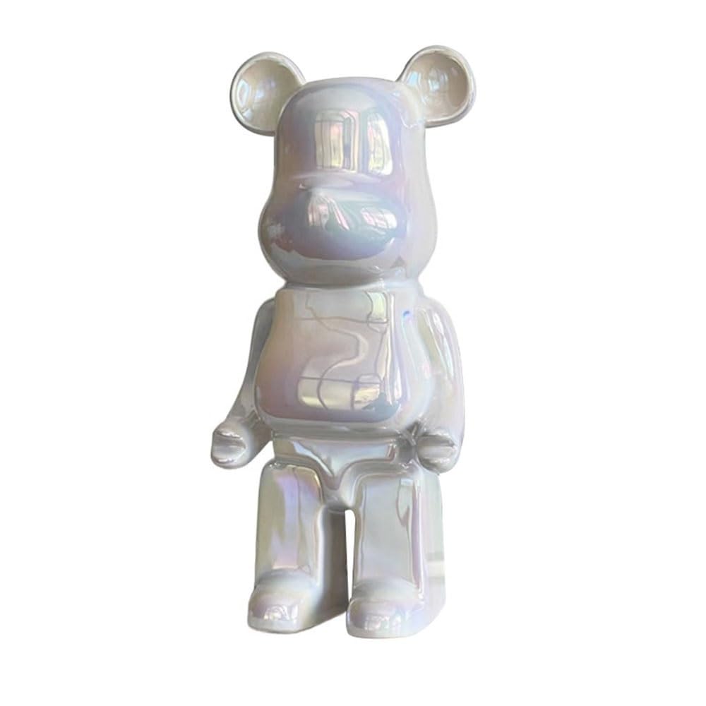 Hqdfcnm White Bearbrick, 28Cm Blocks Bear Collectible Sculptures Desktop Decoration