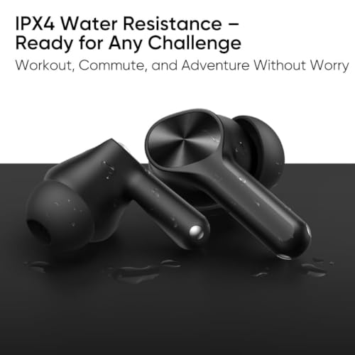 Image of Buds T110 True Wireless Bluetooth Earbuds for Realme with 12mm Dynamic Bass Driver, AI ENC for Calls, Bluetooth 5.4, 48 Hours Playtime, Fast Charging, Low Latency Gaming, IPX5 Water Resistant - Black
