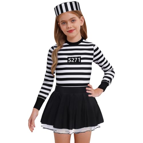 Costume de prisonnier fille dPois déguisement rayé Halloween robe spectacle 6-16 ans