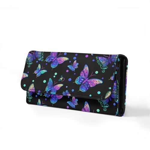 Image of AFPANQZ Butterfly Print Womens Wallets Leather Trifold Multi Card Holder Slots Wallet, Elegant Clutch Phone Holder Trifold Purses Zip Coins Pocket, Buckle Closure Clutch