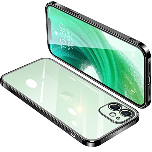 iPhone12 ケース クリア アイフォン12 カバー 透明 スマホケース 耐衝撃 軽量 メッキ加工 TPU 薄型 ストラップホール付き 滑り止め 落下防止(ブラック)