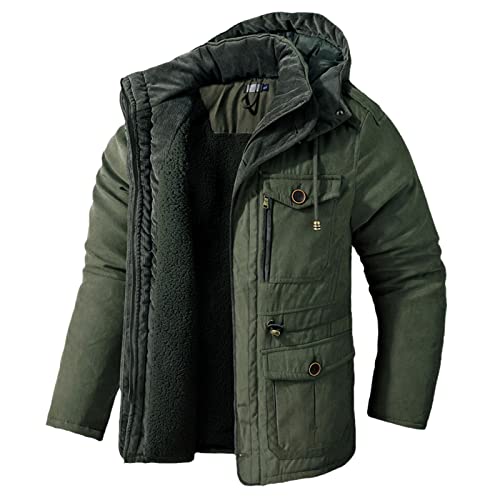 Parka d'hiver homme vert militaire XXL à capuche et poches