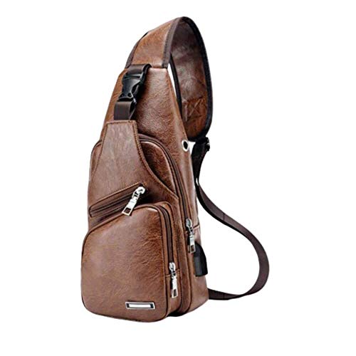 Bolsa Transversal Mensageiro Carteiro Usb Impermeável Cor:Marrom