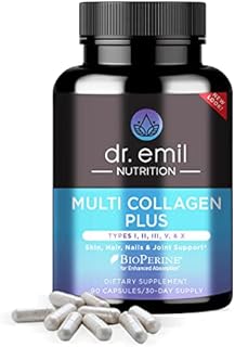 Dr. Emil Nutrition Multi Collagen Plus Pills - Collagen Supplements to Support Hair, Skin, Nails, Joints, & Gut Health - Hydrolyzed Collagen Supplement with Type I, II, III, V, X Collagen Peptides.