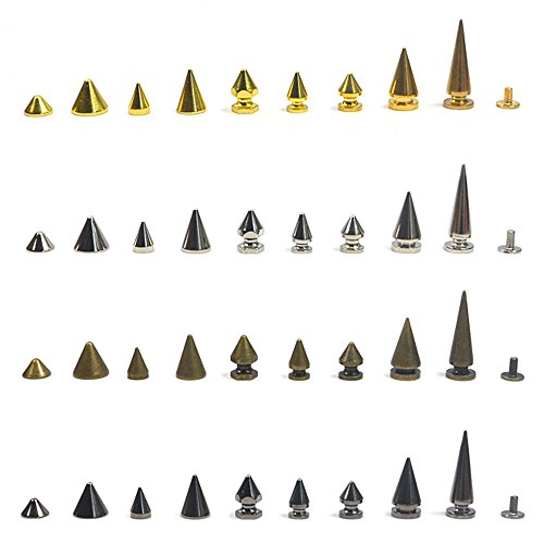 Remaches en forma de cono, de puntas, de picos punk para chaqueta de cuero., dorado, 9.5mm x 6mm