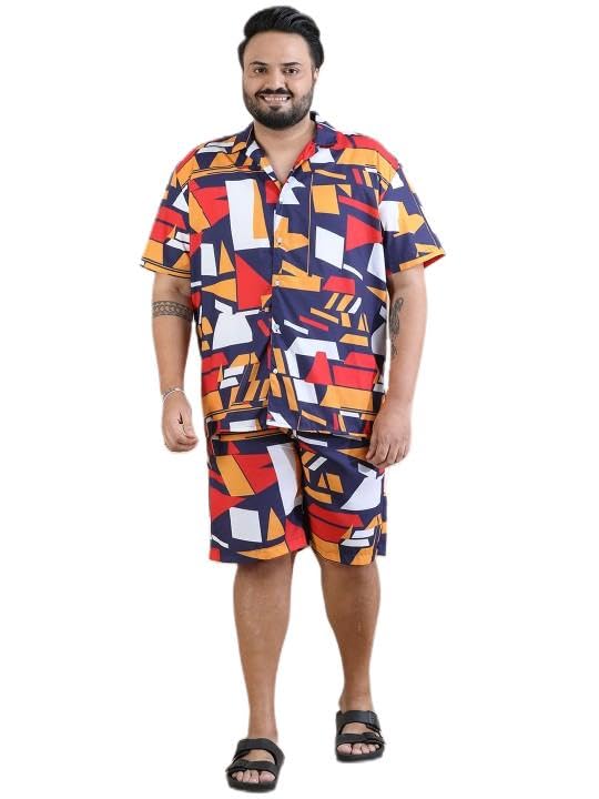 bushirt Plus Size Printed Half Sleeves Shirt & Shorts Set White 4XL-picture-22