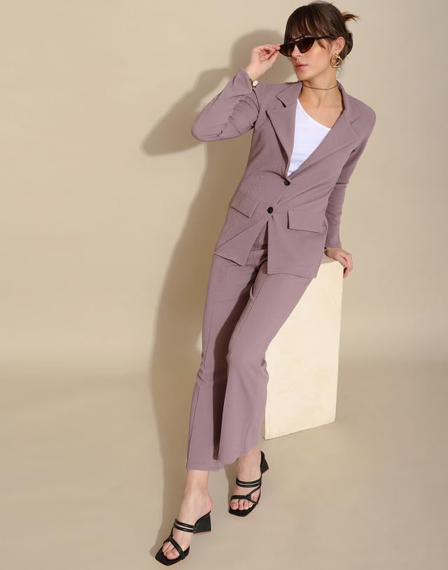 Image of SIRIL Women's Standard Length Co-Ord Set Polyester Blazer And Trouser Pant Set | Two Piece Co Ord Set | Office Wear Co Ord Set