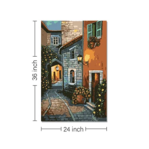 Image of RANGOLI 100% Cotton Stretched Canvas Painting 400 GSM, Framed European Street Abstract Wall Art for Living Room, 3D Paintings for Wall Decor (24 x 36 Inch With Frame)