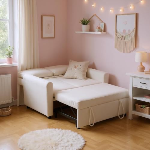 HOMYLIN Sofá cama plegable de 2 plazas para dormitorio y habitación de invitados, color beige