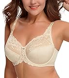 HACI Women's Full Coverage Lace Floral Bras Unlined Underwire Everyday Minimizer Bra Sexy(Beige, 44D)