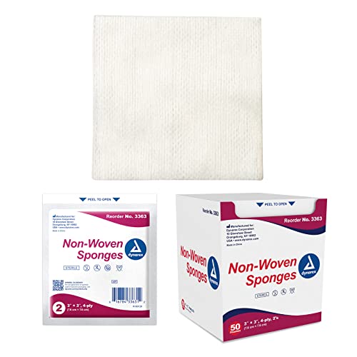 Dynarex Non-Woven Sponges, Sterile, Gauze Sponges, for Cleansing, Prepping and Dressing, Highly-Absorbent and with Less Linting, 3