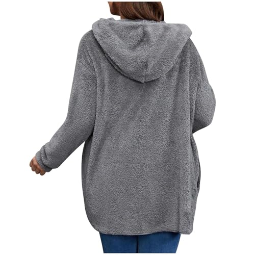 Women's Oversized Fleece Hooded Cardigan Warm Open Front Sherpa Coat with Pockets4