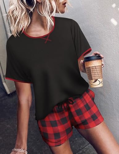 Image of Ekouaer Women Pajama Set Casual Shorts Sets Short Leeve Lounge Set | Soft Sleepwear Top and Shorts for Daily Wear, Home, Party for Mom, Wife