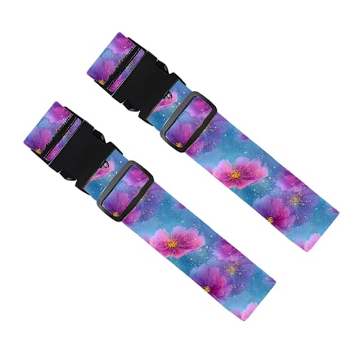 Image of 2 Pack Luggage Straps for Suitcases, Adjustable Travel Belt with Buckle, 2 inch Wide Heavy Duty Suitcase Straps for Summer Vacation, Dreamy Galaxy Floral Pattern, Travel Essentials, Purple /Multi
