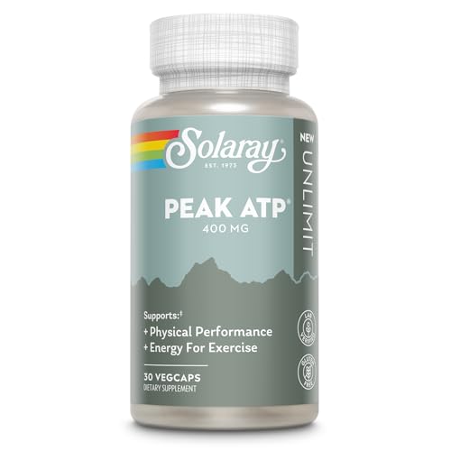 SOLARAY Peak ATP 400 mg - Physical Performance and Exercise Energy Supplements - Stim Free Pre Workout Pills - No Caffeine or Gluten - Lab Verified - 30 Servings 30 VegCaps