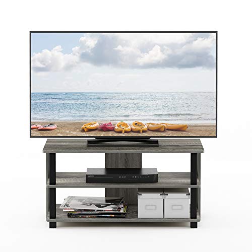 Image of Furinno Sully 3-Tier Stand for TV up to 40, French Oak Grey /Black | Rectangular Entertainment Center with Open Shelf, TV Console, Open Frame for Cable Management, for Living Room, Bedroom
