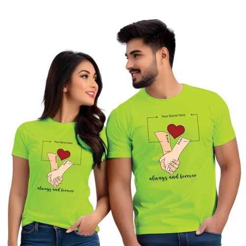 Image of Bouncy Toonz Couple T Shirts for Couple-Husband Wife Matching Dress-Couple Tshirt Combo- Regular Fit Cotton Round Neck Half Sleeve (cus-Couple-Hands)