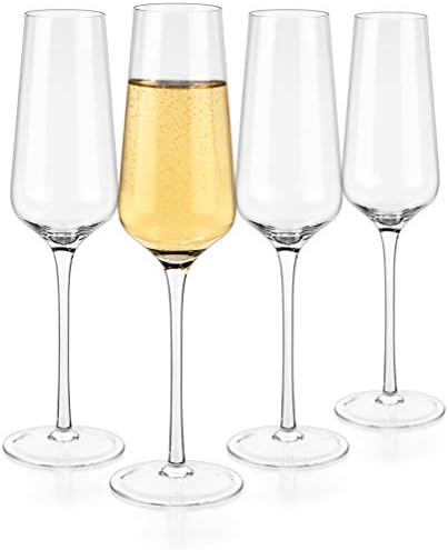 Luxbe - Champagne Crystal Flutes Glasses, Set of 4 - Modern Elegant Sparking Wine Glasses, Hand Blown - Good for Wedding, Anniversary, Christmas - 12oz / 350ml