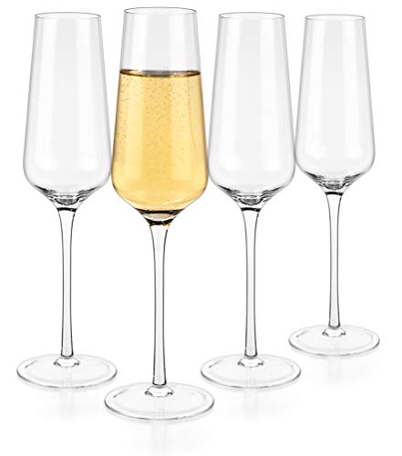 Luxbe - Champagne Crystal Flutes Glasses, Set Of 4 - Modern Elegant Sparking Wine Glasses, Hand Blown - Good For Wedding, Anniversary, Christmas - 12Oz / 350Ml #TOP3