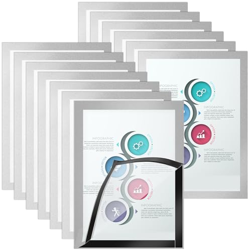 AHAQU 13PCS A4 Silver Magnetic Frame - Self Adhesive Picture Frame for Wall, Displaying Pictures, Posters, Notices, Documents, Paintings, License