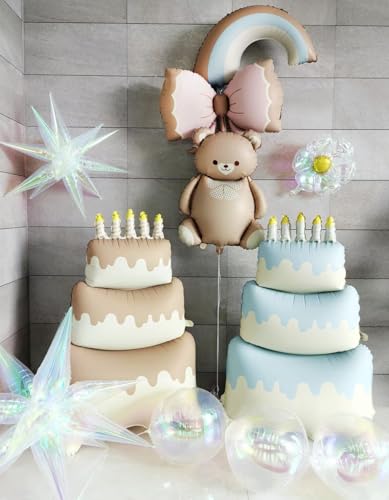 Image of Happy Birthday Cake Foil Standing Balloons 60 Inch,Giant Three-Tier Matte Caramel Cream Large Happy Birthday Mylar Balloon for Girls Women Boys Kids Baby Shower Birthday Party Decorations Supplies