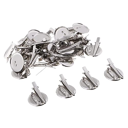 yotijar 30 Pièces Rondes de Base de Broche Pinces à Cheveux Cabochon Plateau Blanc Broches de Broche - Argent, 30mm Cover
