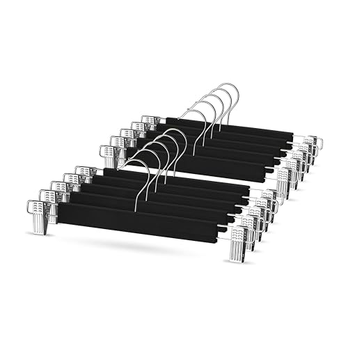 ZOBER Wooden Hanger High-Grade Solid Wood Pants Hangers with Metal Clips & 360 Swivel Hook Smooth Finish Non-Slip Design Perfect for Trousers Skirts and Clothing Organization (Black - Pack of 5)
