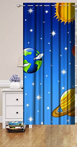 Image of Heavy Fabric 3D Space Design Curtains for Kids Room, School, Kids Care Home, Window, Door, 4x5 feet, Pack of 1 Pc, Blue