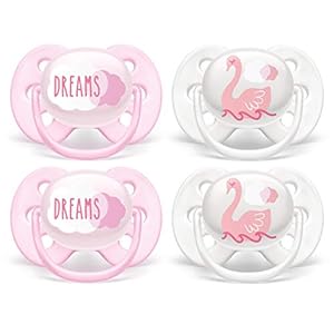 Philips AVENT Ultra Soft Pacifier, 0-6 Months, Dreams and Swan Designs, Pack of 4, SCF222/42
