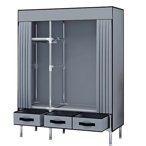 ワードローブ カバー付き クローゼット 引き出し付き、大容量 ワードローブ 洋服ダンス クローゼット 収納 服 衣類の保管と整理、簡易ハンガーラック 防塵・防湿・防汚・耐久性、63・83・105・125・165・205・245cm、不織布 省スペース ハン