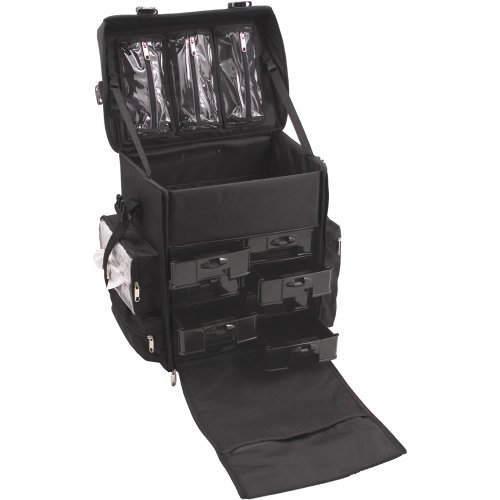 Sunrise 2-in-1 Soft Sided Professional Rolling Cosmetic Organizer for Makeup Artist Tools, with Removable trays, Tissue Box