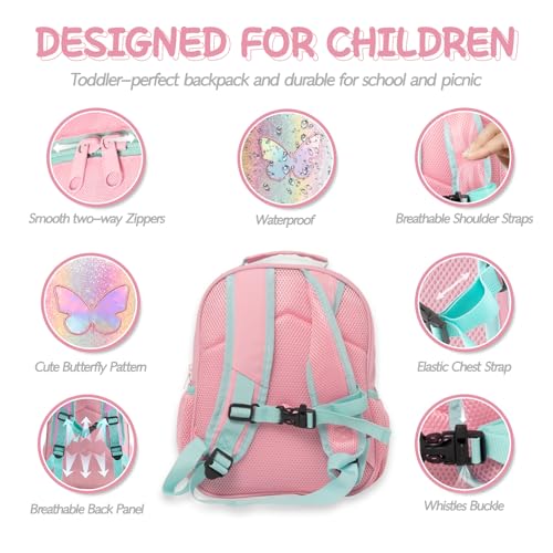 Image of Toddler Backpack for Girls 2-4,Preschool Kindergarten Butterfly Backpacks,Small Backpack for Kids,Toddler Bookbag with Chest Strap