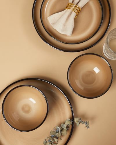 Image of Pokini Stoneware Dinnerware Sets for 4, 12pcs Plates and Bowls Sets Dishes
