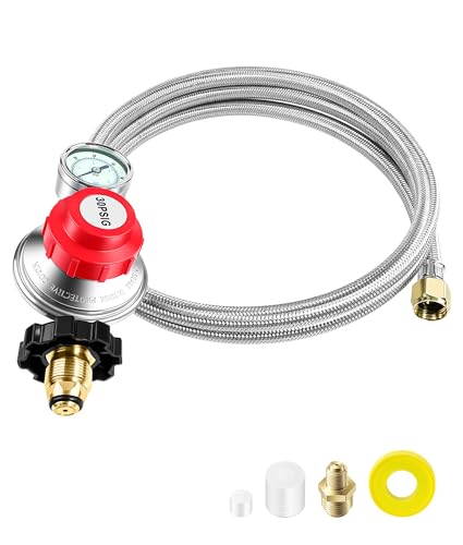 DPB 6FT High Pressure Propane Regulator with Hose 0-30PSI Adjustable POL Propane Adapter Hose with Gauge Indicator Propane Line Hose for Burner Forge Griddle Smoker and More