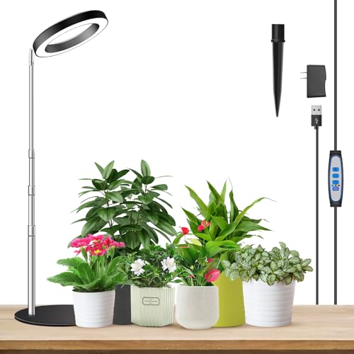 Image of Aokrean Grow Lights for Indoor Plants, 6.3in Full Spectrum Growing Lamp | 80 LEDs Black 1-Pack, 2 Installation Ways, 9.8-37.4 in Height Adjustable, 3 Lighting Modes, Timer 6 /12 /16Hrs, 5 Brightness