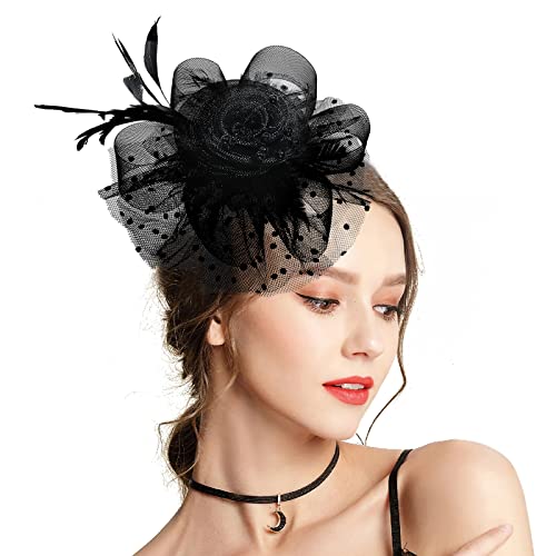 Takmor Fascinators pour Femmes, Chapeaux Fascinator de Mariage pour Femmes Dames Filles Ascot Chapeaux de Course Bandeau à pince Fascinateur en maille Plume pour Tea Party Mariage Cocktail Funérailles