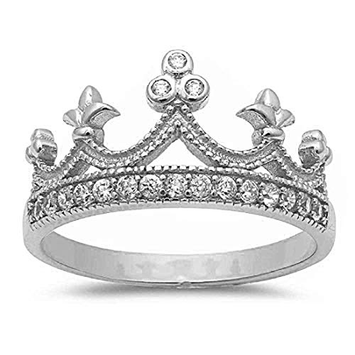 Blue Apple Co. Accent King Queen Half Eternity Crown Ring Round Cubic Zirconia Solid 925 Sterling Silver3
