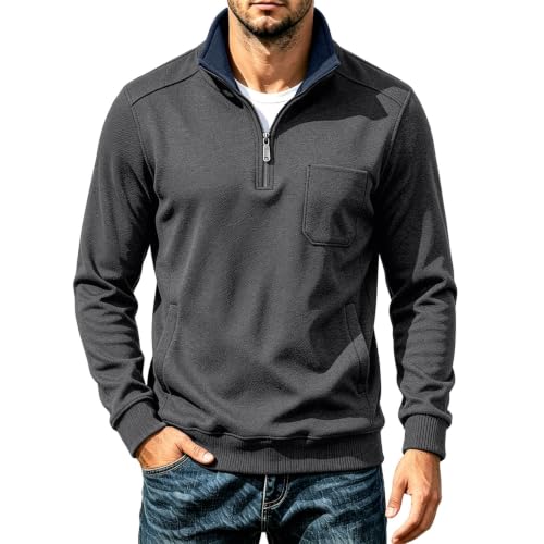 Mens Long Sleeve Shirts Fleece Lined Textured Casual Half Zip Pullover - image 1