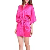 Sidiou Group Nacht Robe Damen Kimono Morgenmantel Satin Kimono Robe Kurz Bademantel Frauen Schlafanzug Nachtwäsche Satin Nachthemd (XXL, Style 2-Rose Rot)