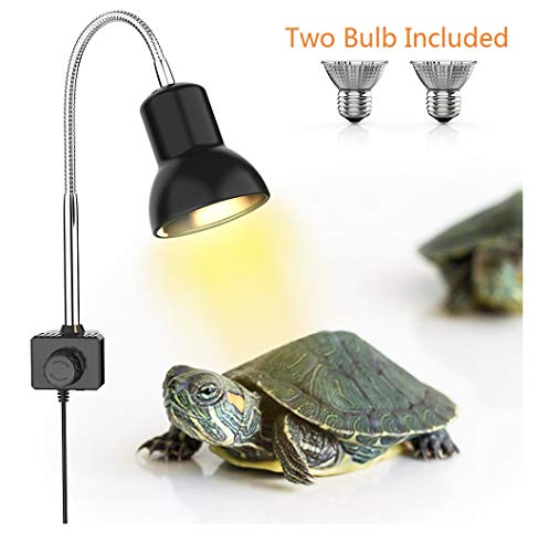 DADYPET 25W Reptile Heat Lamp, Clamp Lamp for Aquarium with Holder UVA UVB Basking Lamp with 360°Rotatable Clip & Power Adapter for Lizard Turtle Snake Aquarium(Lamp Bulb Include)