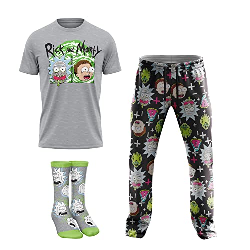 Rick and Morty mens Lounge Set in Gift Box With T-shirt, Pants and Socks With Multiple Print Options in Sizes S-m-l-xl
