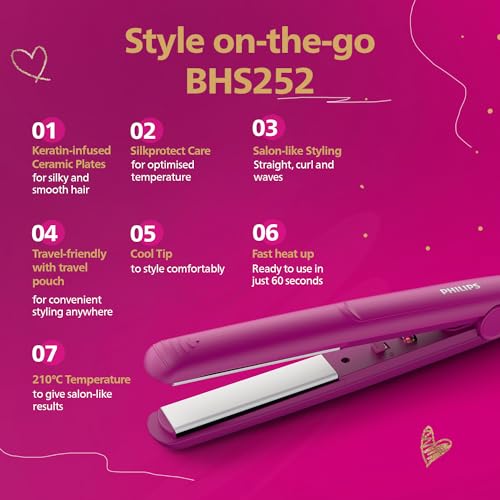 Philips India's No.1 Hair Styling Brand Hair Straightener, Long-Lasting Salon like Results, Frizz Control,Shine, Ceramic Plates Even Heat 200°C, Narrow Plates for Precision, For Indian Hair, BHS252 view 2
