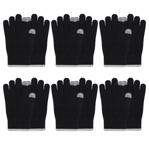 6 Pairs Kids Gloves Full Fingers Knit Gloves Children Stretchy Winter Warm Mittens for Boys,Black