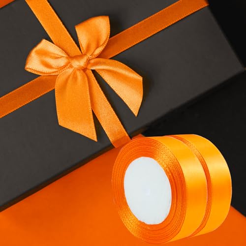 qingmeng Satinband Orange, 44m Geschenkband Orange Breit, 20mm Schleifenband, Geschenkband Hochzeit Stoff, Geschenk Band Geschenkbänder für Taufe Geburtstag Deko Geschenkverpackung
