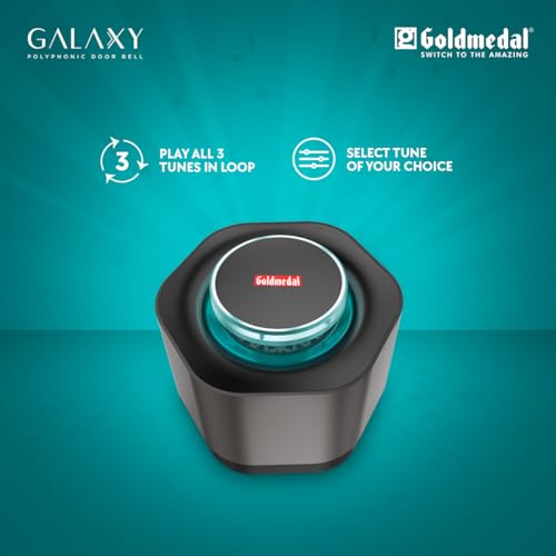 Image of Goldmedal Galaxy Slide Wired Door Bell | Calling Bell For Home | Door Bell for Office,School | Elegant Design With Flashing LED Light | Black | Ding Dong Melodies, Big Ben Chime & English Piano Tune, 3 Polyphonic Tunes, Bell For Home, Hotel Rooms - Black