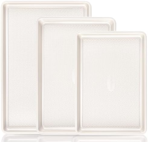 HONGBAKE Baking Sheet Pan Set, Cookie Sheets for Oven, Nonstick Half/Quarter/Jelly Roll Pans with Diamond Texture Pattern, Heavy Duty Cookie Tray, Cream Beige